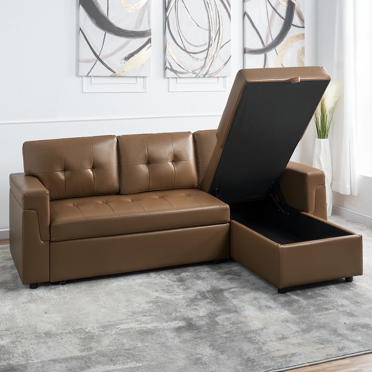 Canapé sectionnel réversible avec lit gigogne, méridienne de rangement dissimulée, pieds durables,