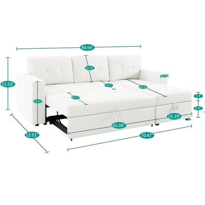 Canapé sectionnel réversible avec lit gigogne, méridienne de rangement dissimulée, pieds durables,