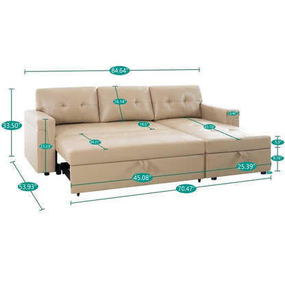 Canapé sectionnel réversible avec lit gigogne, méridienne de rangement dissimulée, pieds durables,