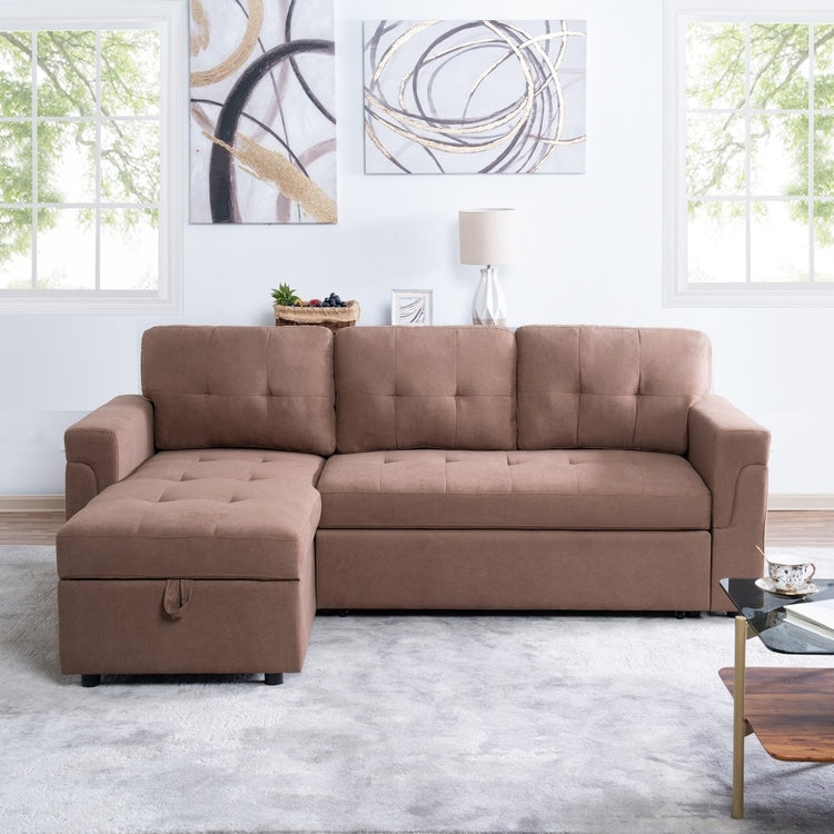 Canapé sectionnel réversible avec lit gigogne, méridienne de rangement dissimulée, pieds durables,