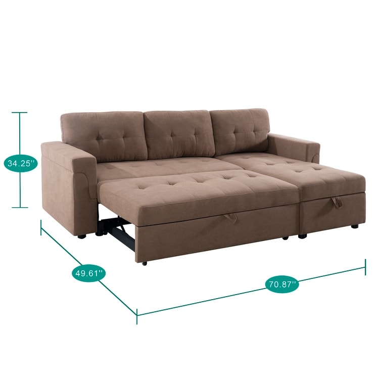 Canapé sectionnel réversible avec lit gigogne, méridienne de rangement dissimulée, pieds durables,