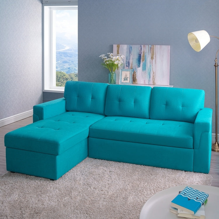 Canapé sectionnel réversible avec lit gigogne, méridienne de rangement dissimulée, pieds durables,