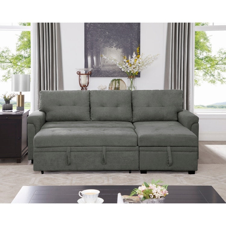 Canapé sectionnel réversible avec lit gigogne, méridienne de rangement dissimulée, pieds durables,