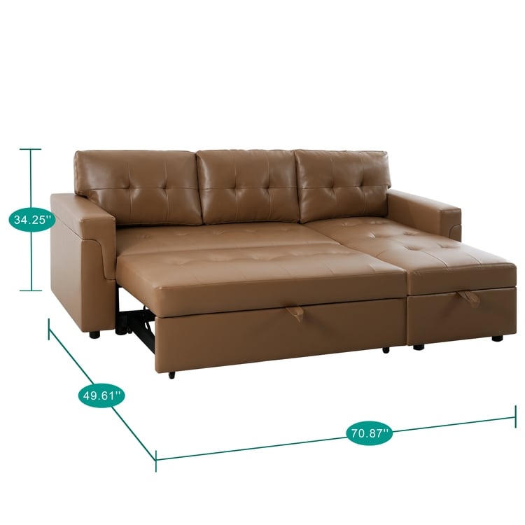 Canapé sectionnel réversible avec lit gigogne, méridienne de rangement dissimulée, pieds durables,