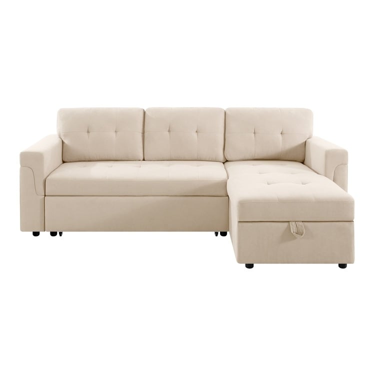 Canapé sectionnel réversible avec lit gigogne, méridienne de rangement dissimulée, pieds durables,