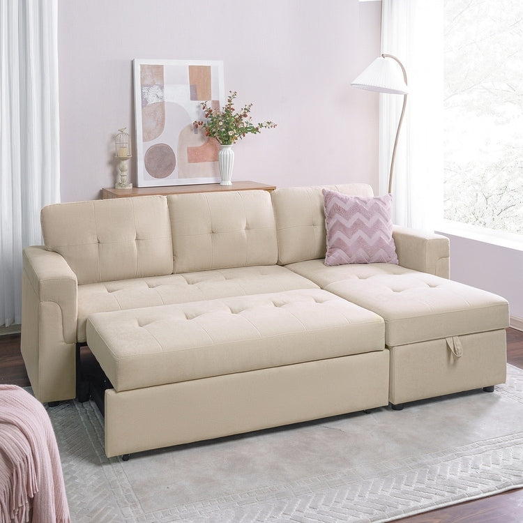 Canapé sectionnel réversible avec lit gigogne, méridienne de rangement dissimulée, pieds durables,