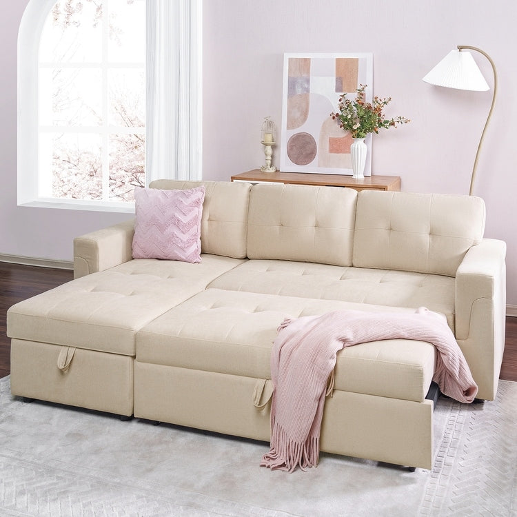 Canapé sectionnel réversible avec lit gigogne, méridienne de rangement dissimulée, pieds durables,