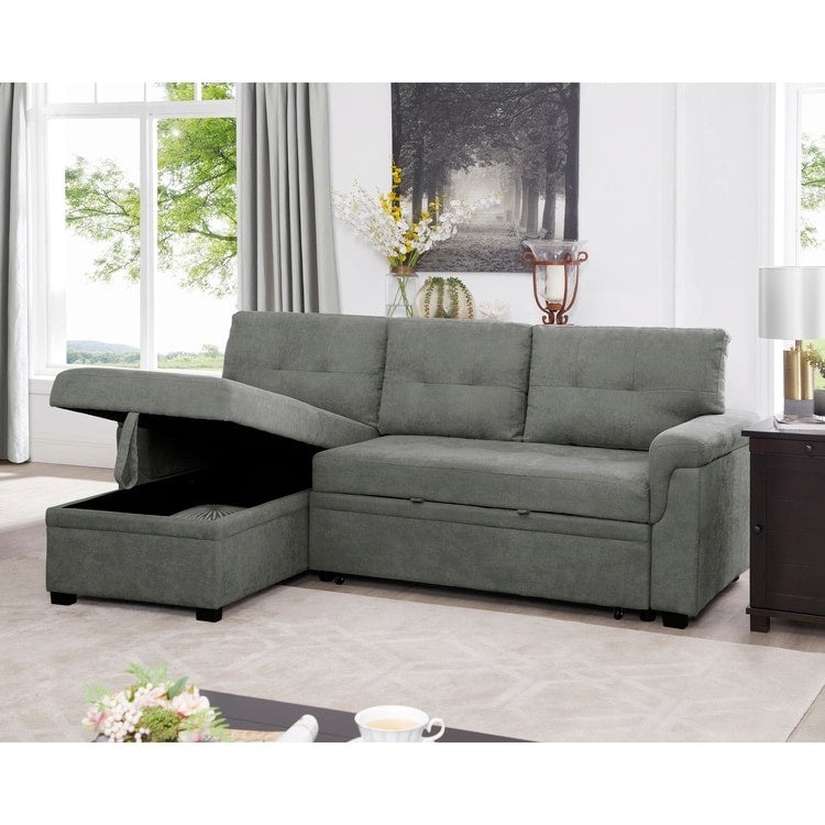 Canapé sectionnel réversible avec lit gigogne, méridienne de rangement dissimulée, pieds durables,