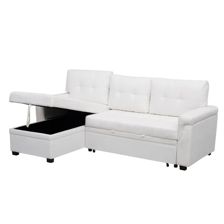 Canapé sectionnel réversible avec lit gigogne, méridienne de rangement dissimulée, pieds durables,