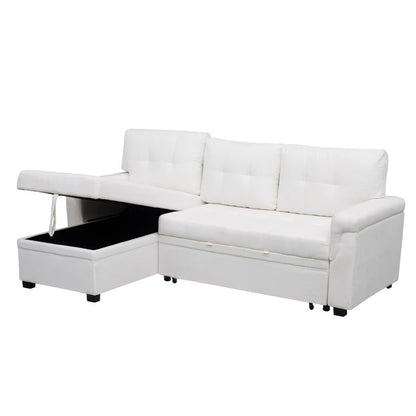 Canapé sectionnel réversible avec lit gigogne, méridienne de rangement dissimulée, pieds durables,