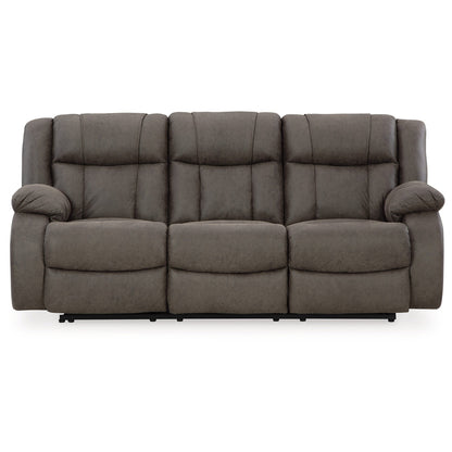 Canapé inclinable manuel Perth, similicuir gris avec coutures contrastées, 86 pouces