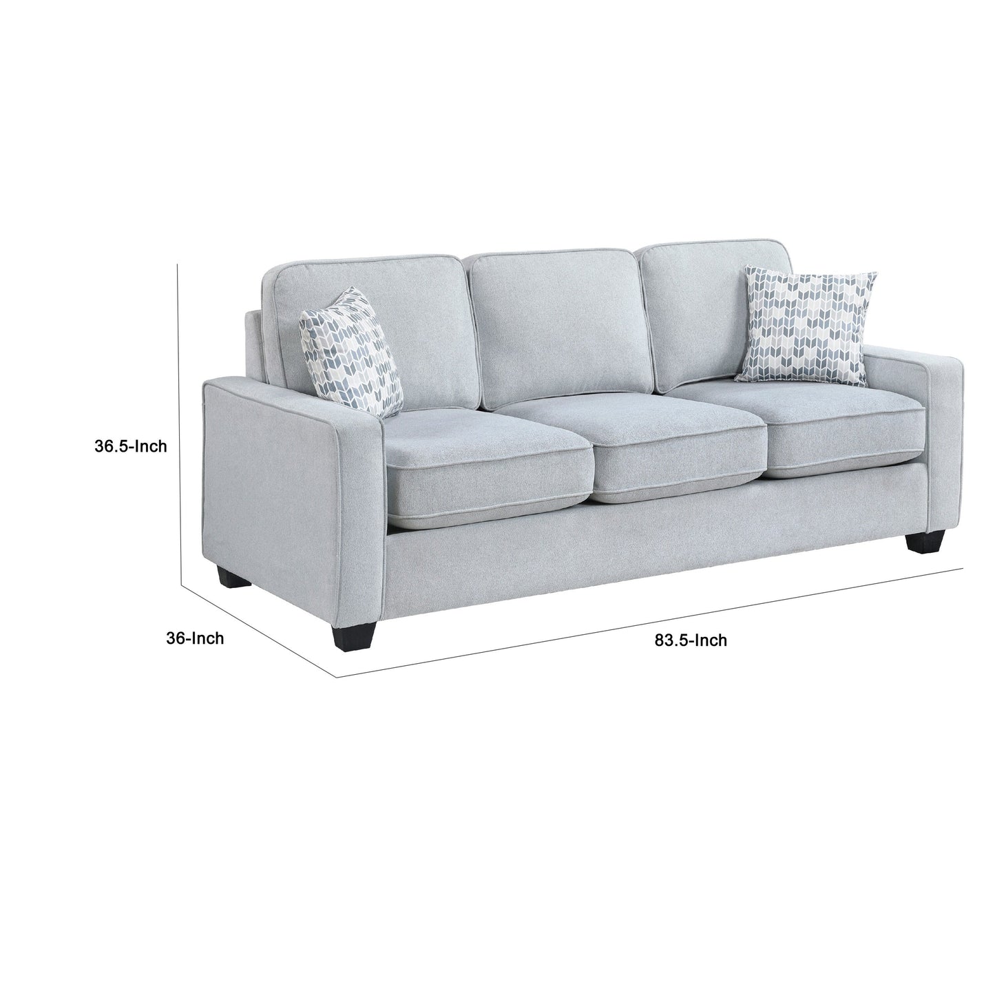 Canapé Pery avec 2 coussins réversibles, gris clair, 213 cm