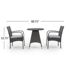 Ensemble bistrot d'extérieur Peterson 3 pièces en osier avec coussins par Christopher Knight Home