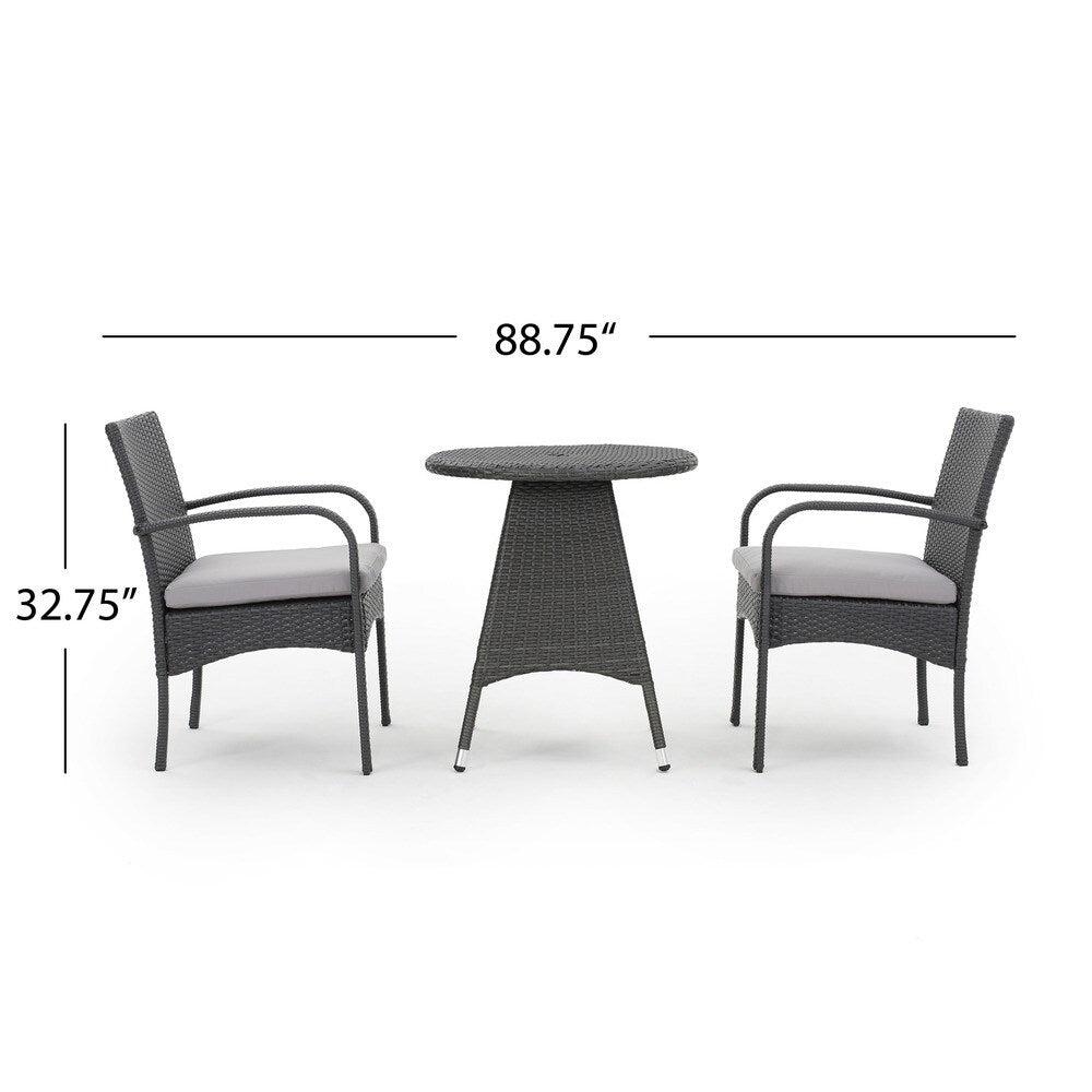 Ensemble bistrot d'extérieur Peterson 3 pièces en osier avec coussins par Christopher Knight Home