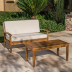 Ensemble causeuse et table d'extérieur Peyton en bois d'acacia avec coussins par Christopher Knight Home