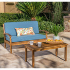 Ensemble causeuse et table d'extérieur Peyton en bois d'acacia avec coussins par Christopher Knight Home