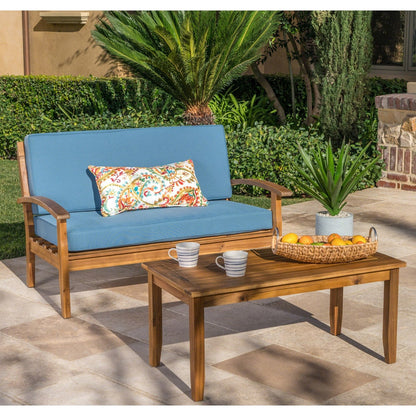 Ensemble causeuse et table d'extérieur Peyton en bois d'acacia avec coussins par Christopher Knight Home