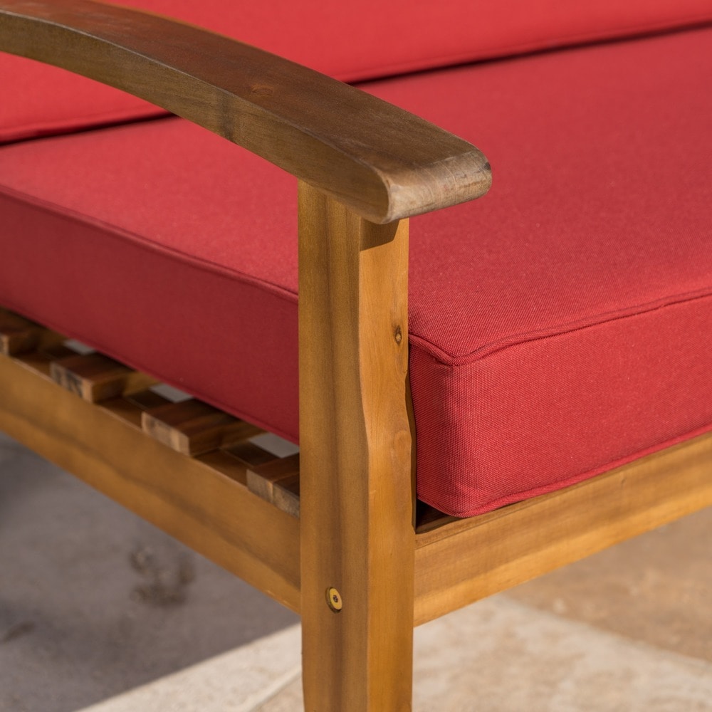Ensemble causeuse et table d'extérieur Peyton en bois d'acacia avec coussins par Christopher Knight Home