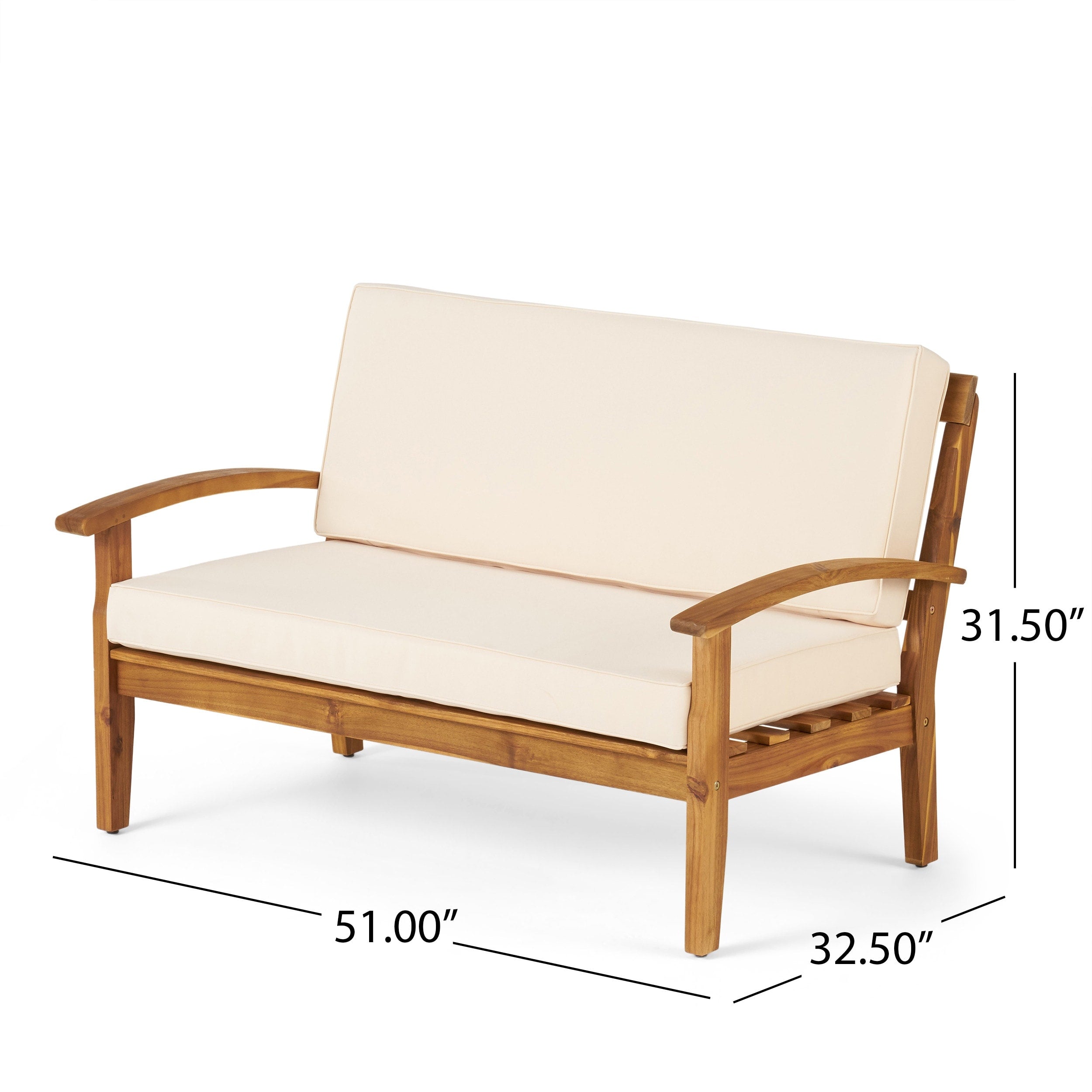 Ensemble causeuse et table d'extérieur Peyton en bois d'acacia avec coussins par Christopher Knight Home