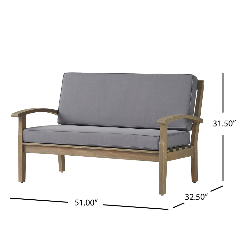 Ensemble causeuse et table d'extérieur Peyton en bois d'acacia avec coussins par Christopher Knight Home