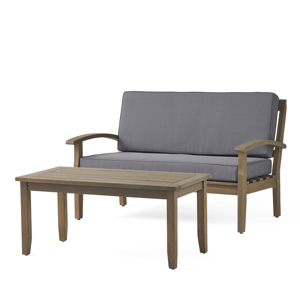 Ensemble causeuse et table d'extérieur Peyton en bois d'acacia avec coussins par Christopher Knight Home