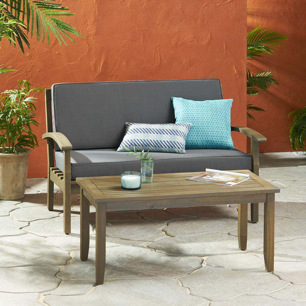 Ensemble causeuse et table d'extérieur Peyton en bois d'acacia avec coussins par Christopher Knight Home