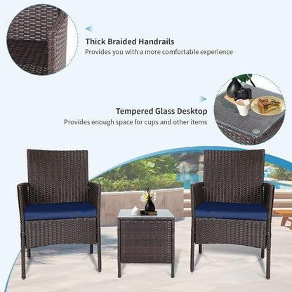 Ensemble de bistrot d'extérieur 3 pièces en osier rembourré Pheap par Havenside Home