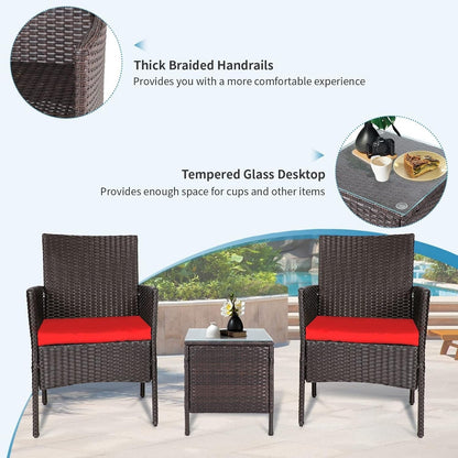 Ensemble de bistrot d'extérieur 3 pièces en osier rembourré Pheap par Havenside Home