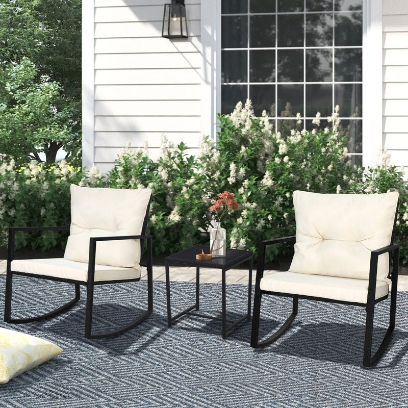 Ensemble bistrot à bascule 3 pièces en osier noir/marron Pheap pour patio extérieur par Havenside Home
