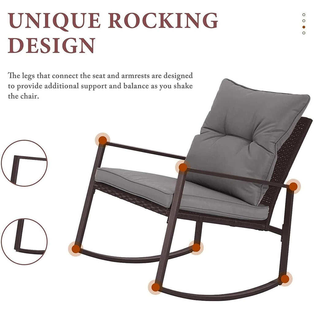 Ensemble bistrot à bascule 3 pièces en osier noir/marron Pheap pour patio extérieur par Havenside Home