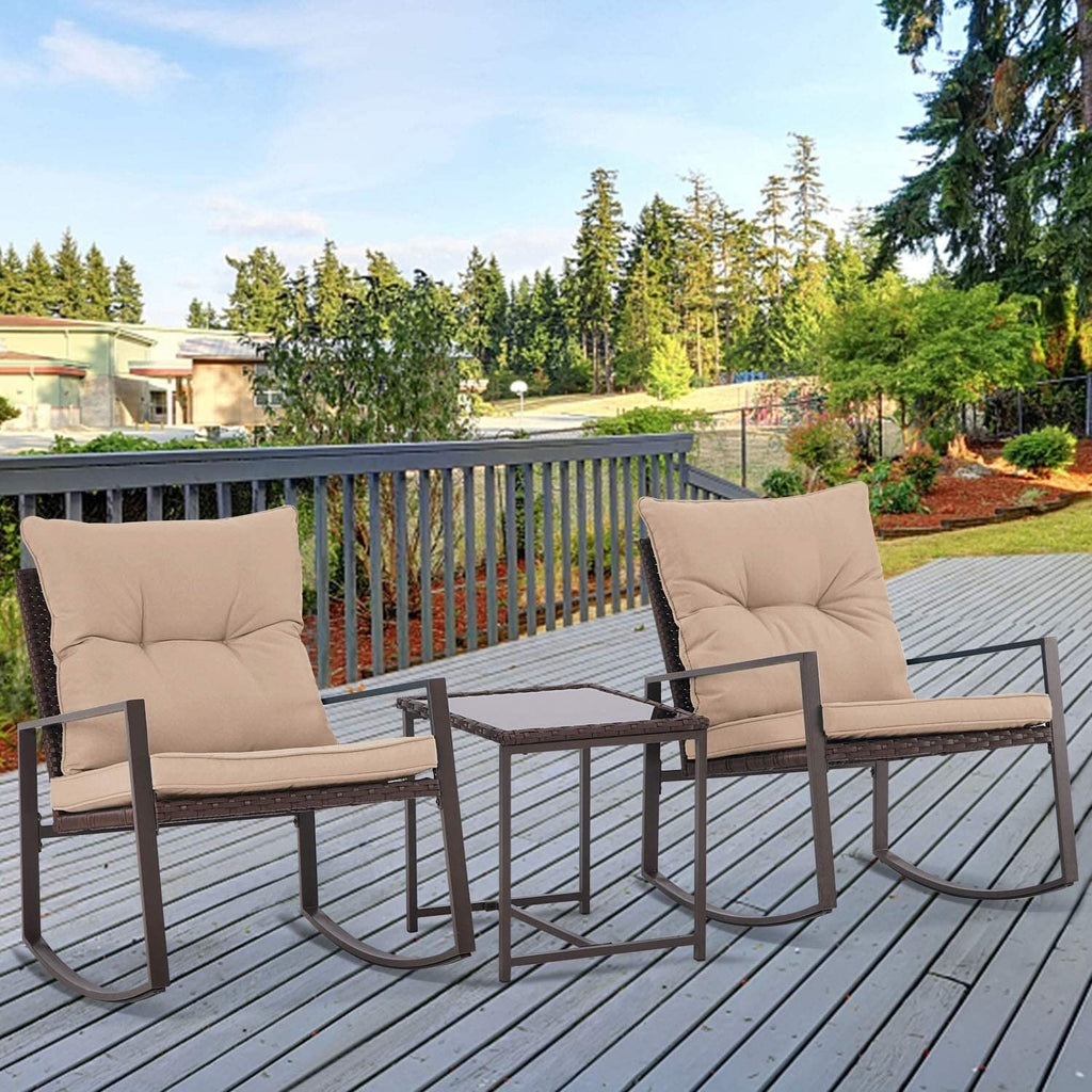 Ensemble bistrot à bascule 3 pièces en osier noir/marron Pheap pour patio extérieur par Havenside Home