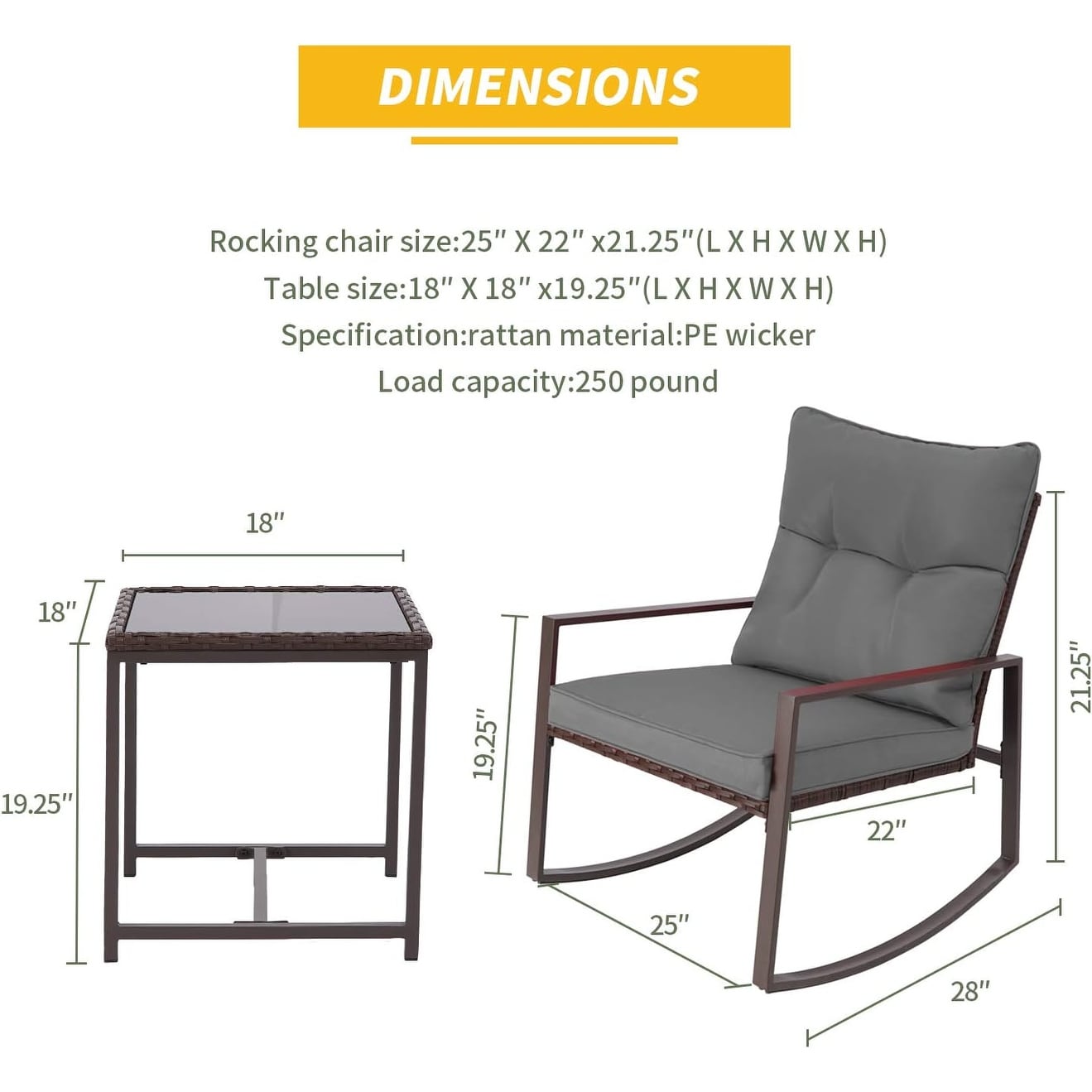Ensemble bistrot à bascule 3 pièces en osier noir/marron Pheap pour patio extérieur par Havenside Home