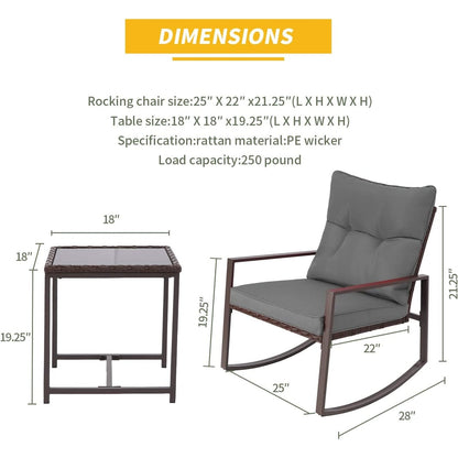 Ensemble bistrot à bascule 3 pièces en osier noir/marron Pheap pour patio extérieur par Havenside Home