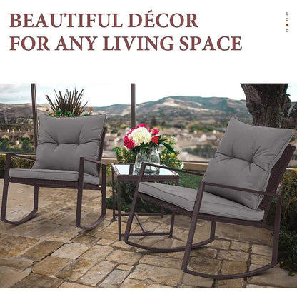 Ensemble bistrot à bascule 3 pièces en osier noir/marron Pheap pour patio extérieur par Havenside Home