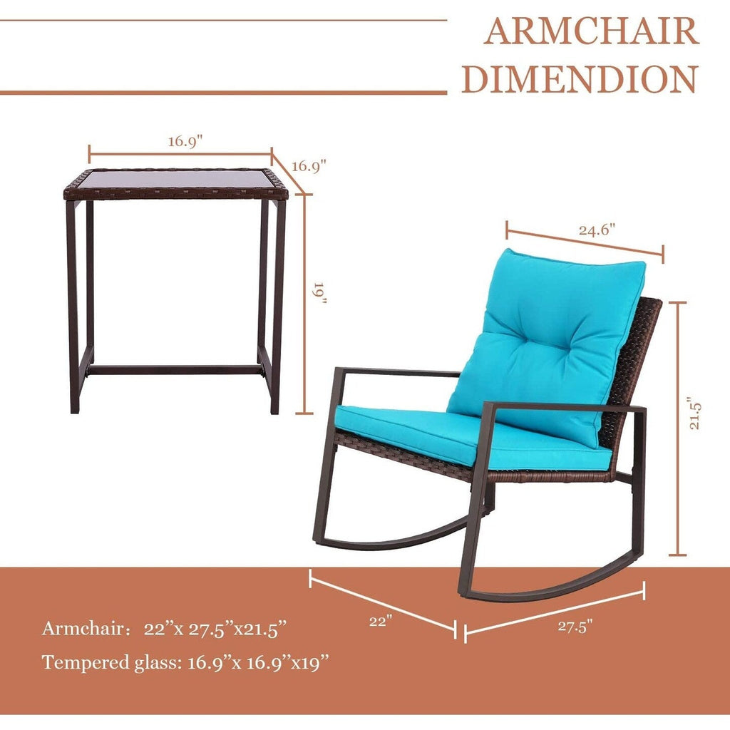 Ensemble bistrot à bascule 3 pièces en osier noir/marron Pheap pour patio extérieur par Havenside Home