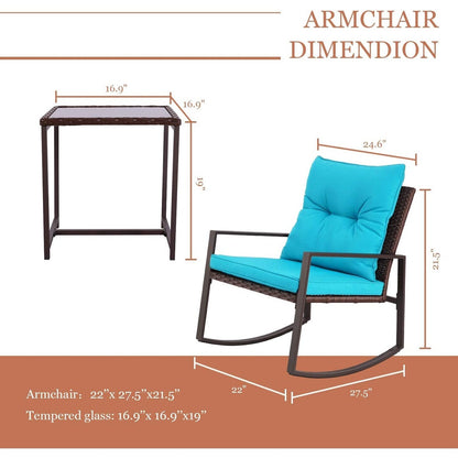 Ensemble bistrot à bascule 3 pièces en osier noir/marron Pheap pour patio extérieur par Havenside Home