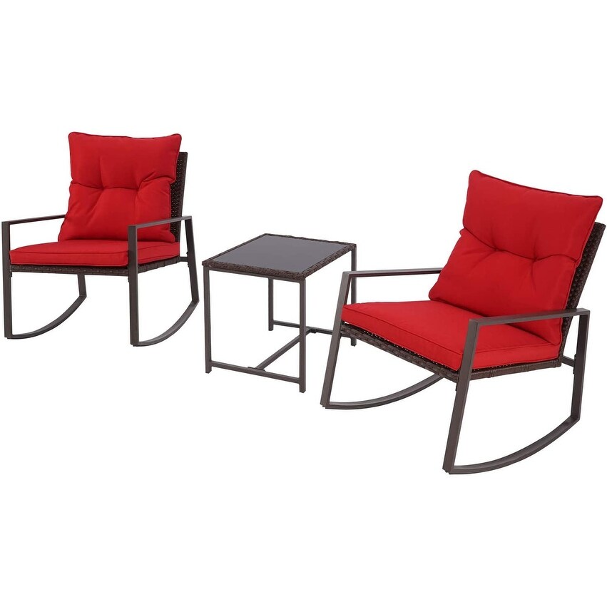 Ensemble bistrot à bascule 3 pièces en osier noir/marron Pheap pour patio extérieur par Havenside Home