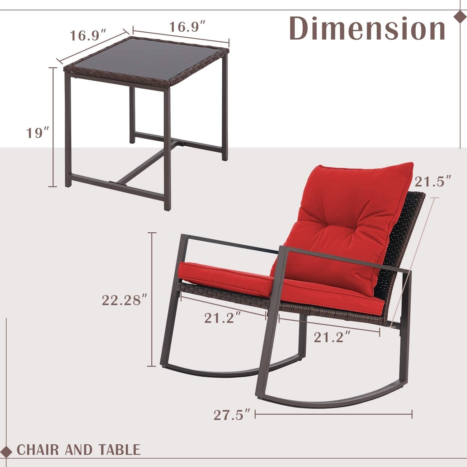 Ensemble bistrot à bascule 3 pièces en osier noir/marron Pheap pour patio extérieur par Havenside Home