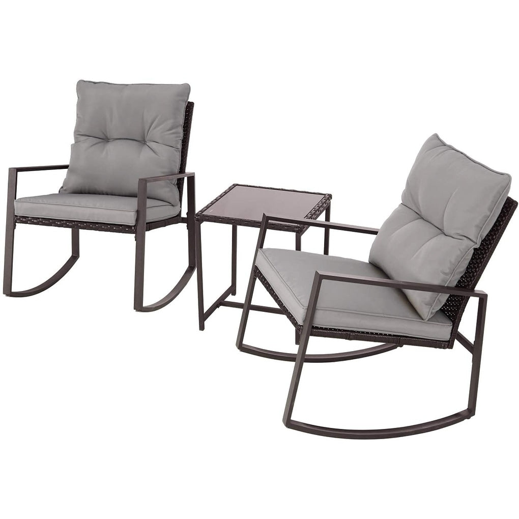 Ensemble bistrot à bascule 3 pièces en osier noir/marron Pheap pour patio extérieur par Havenside Home