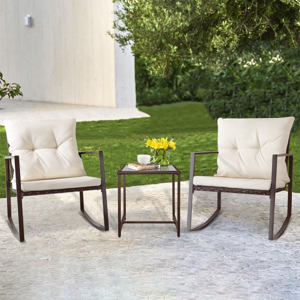 Ensemble bistrot à bascule 3 pièces en osier noir/marron Pheap pour patio extérieur par Havenside Home