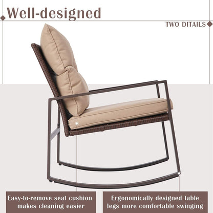 Ensemble bistrot à bascule 3 pièces en osier noir/marron Pheap pour patio extérieur par Havenside Home