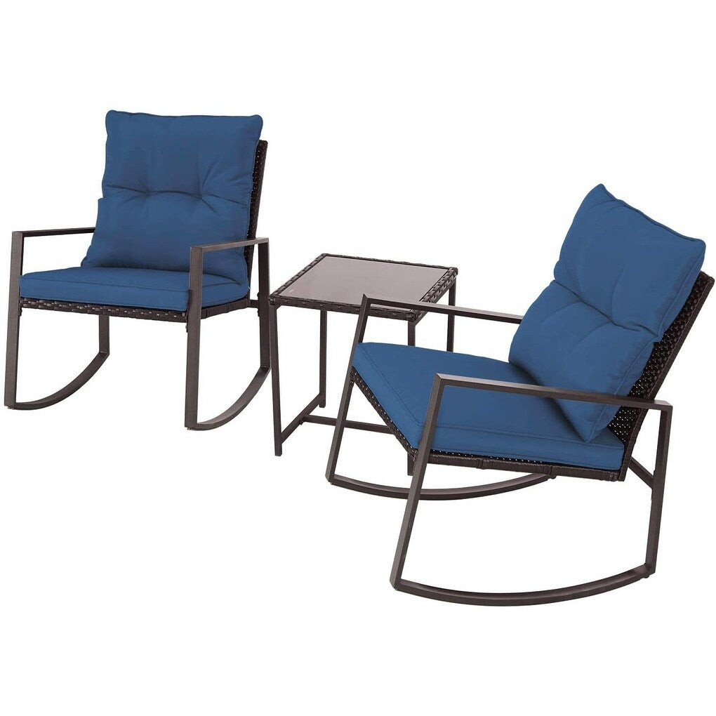 Ensemble bistrot à bascule 3 pièces en osier noir/marron Pheap pour patio extérieur par Havenside Home
