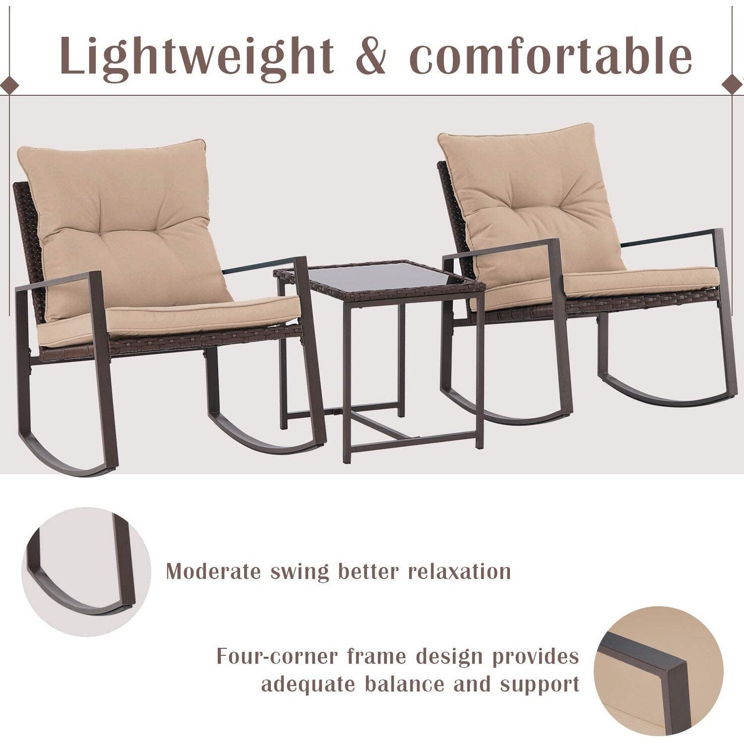 Ensemble bistrot à bascule 3 pièces en osier noir/marron Pheap pour patio extérieur par Havenside Home