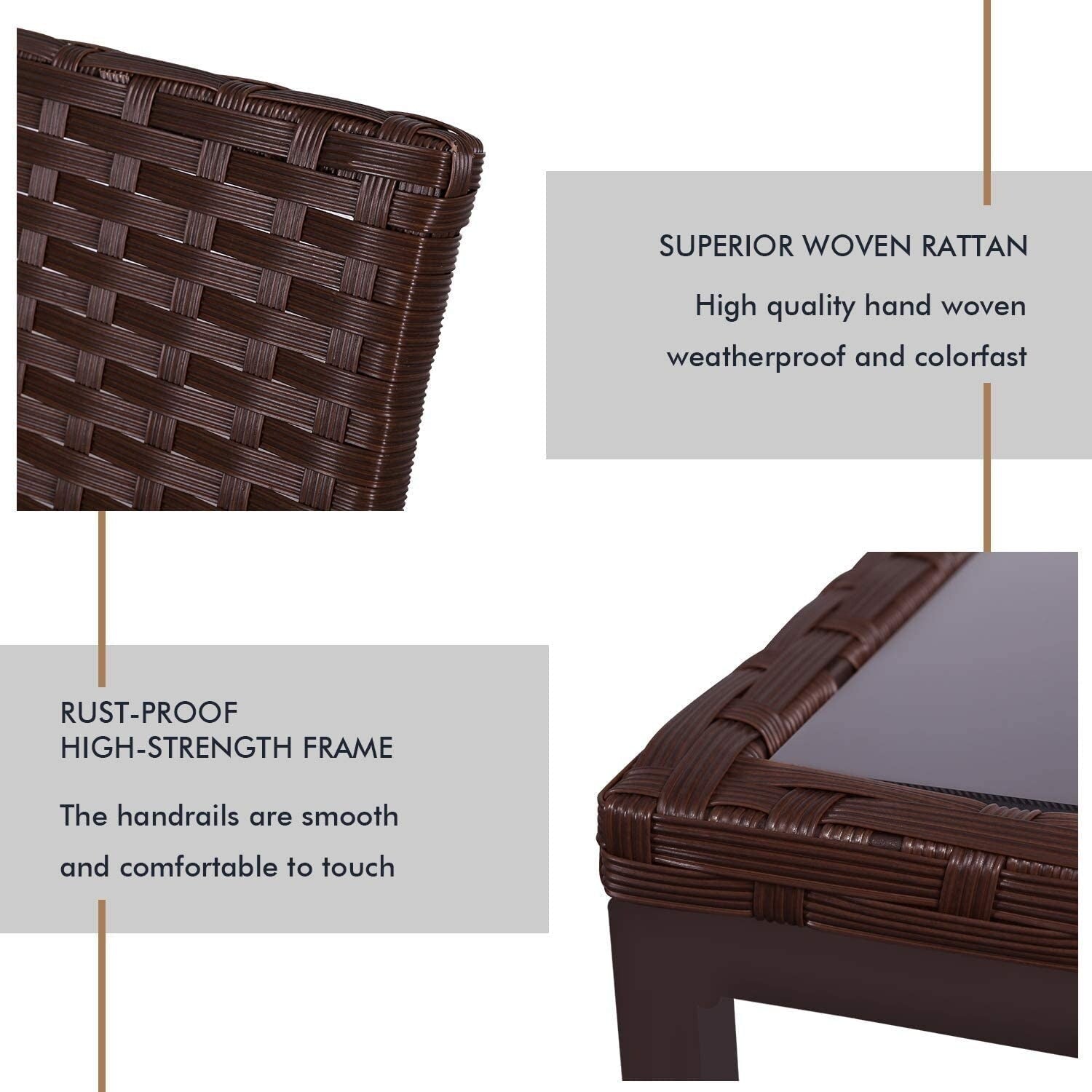 Ensemble bistrot à bascule 3 pièces en osier noir/marron Pheap pour patio extérieur par Havenside Home
