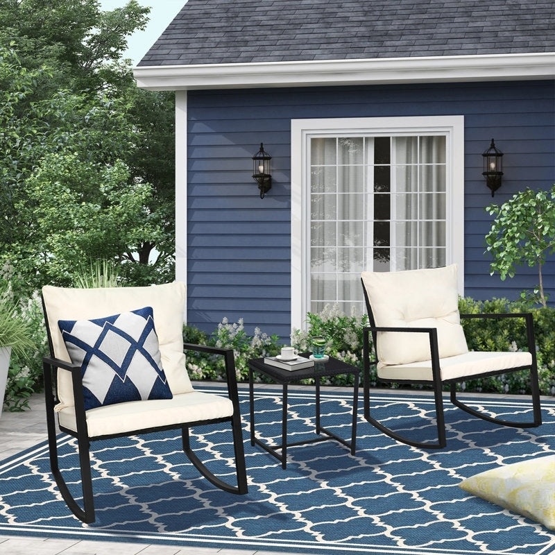 Ensemble bistrot à bascule 3 pièces en osier noir/marron Pheap pour patio extérieur par Havenside Home