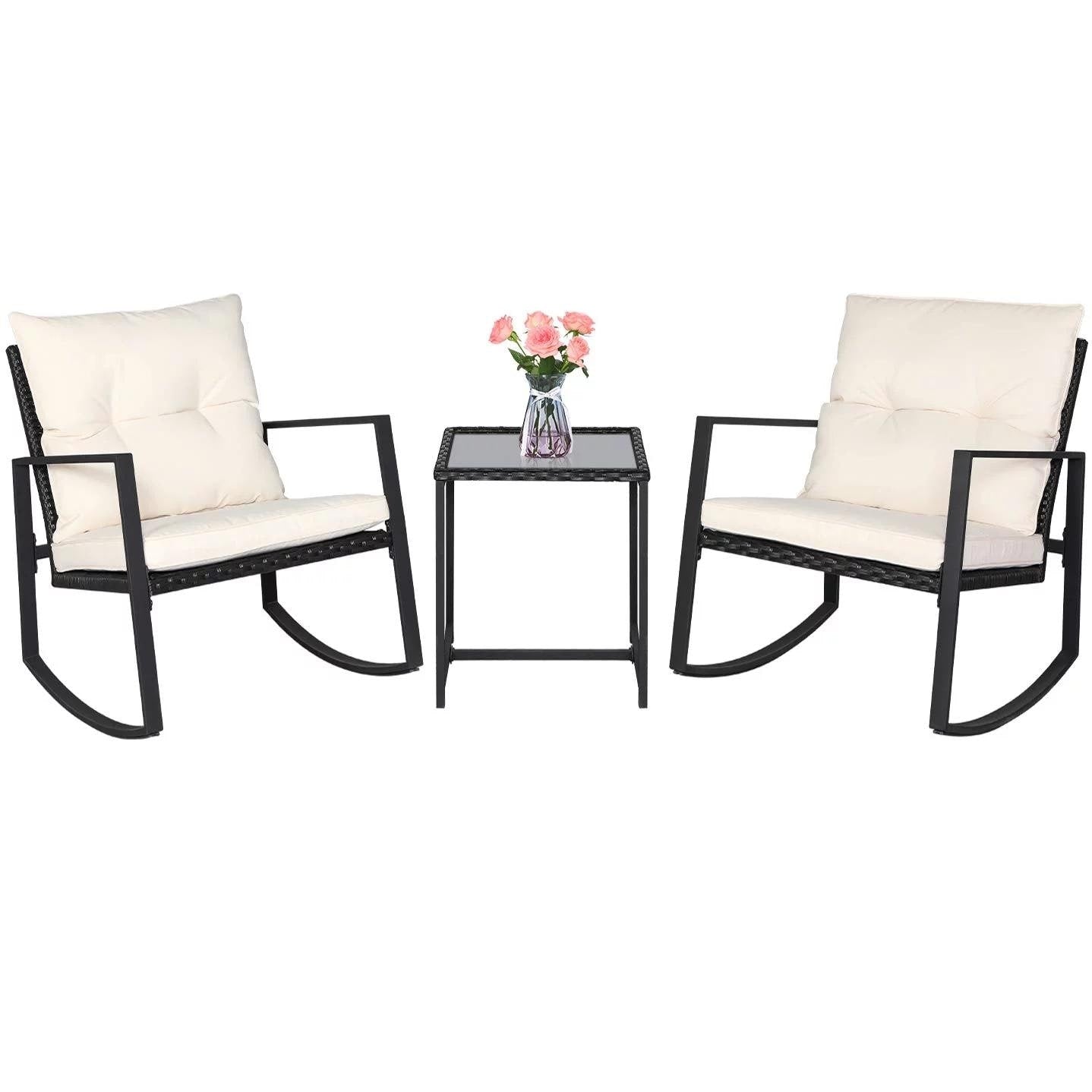Ensemble bistrot à bascule 3 pièces en osier noir/marron Pheap pour patio extérieur par Havenside Home