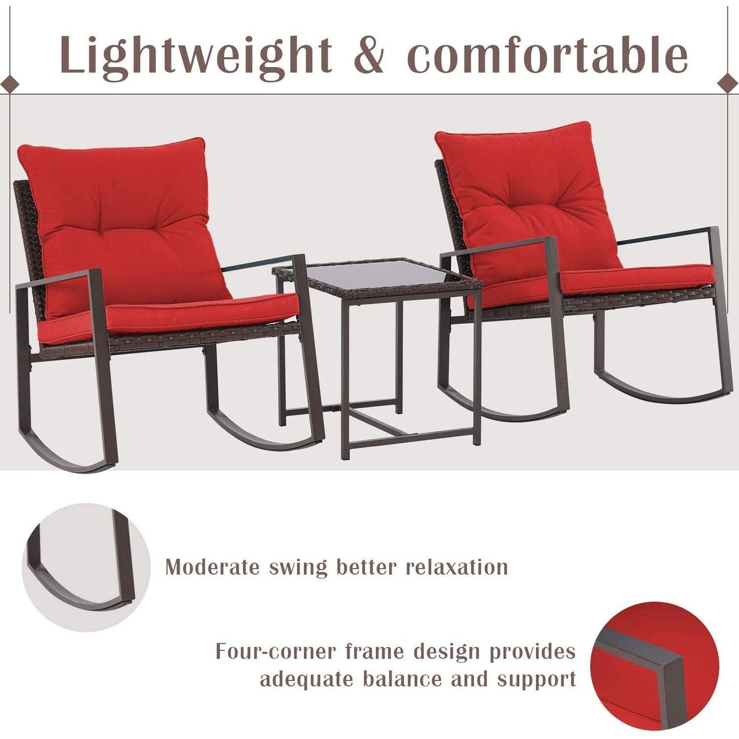 Ensemble bistrot à bascule 3 pièces en osier noir/marron Pheap pour patio extérieur par Havenside Home