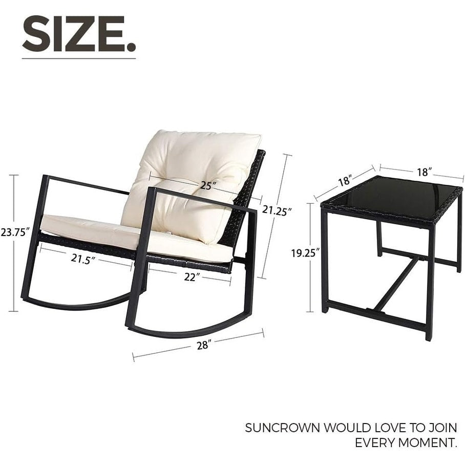 Ensemble bistrot à bascule 3 pièces en osier noir/marron Pheap pour patio extérieur par Havenside Home