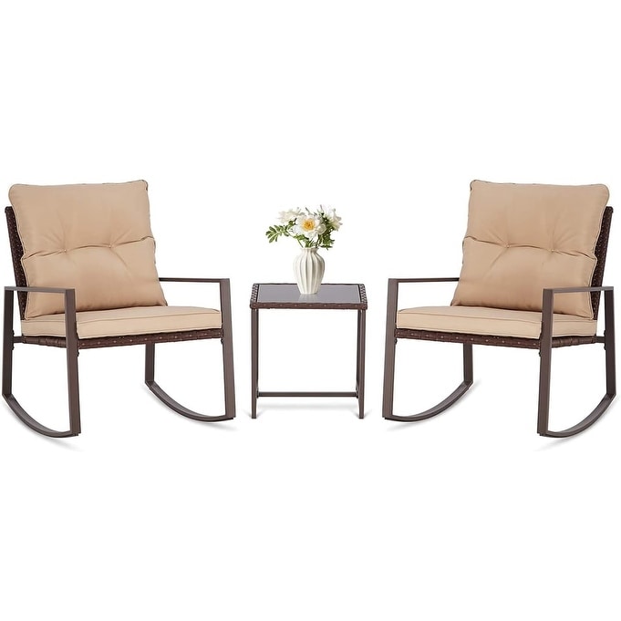 Ensemble bistrot à bascule 3 pièces en osier noir/marron Pheap pour patio extérieur par Havenside Home