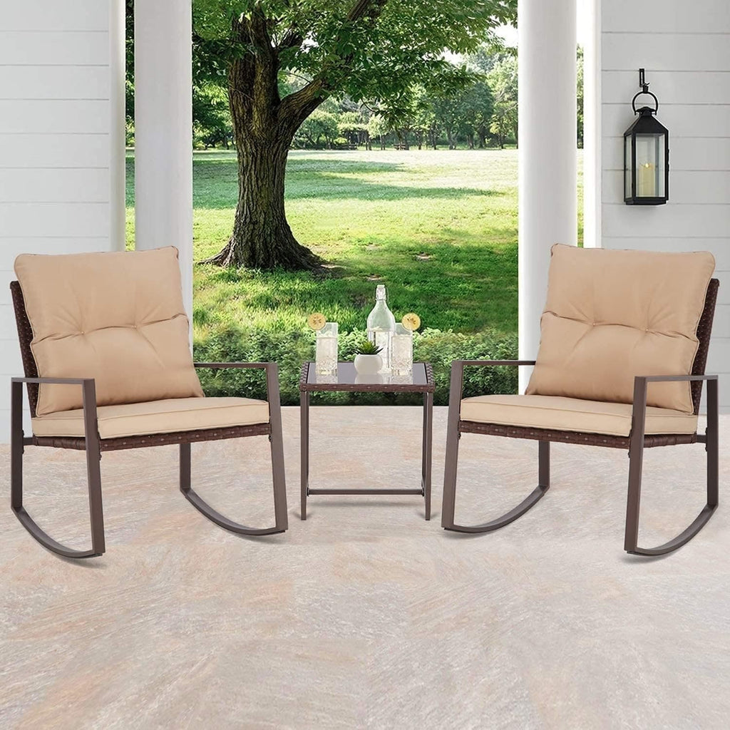 Ensemble bistrot à bascule 3 pièces en osier noir/marron Pheap pour patio extérieur par Havenside Home